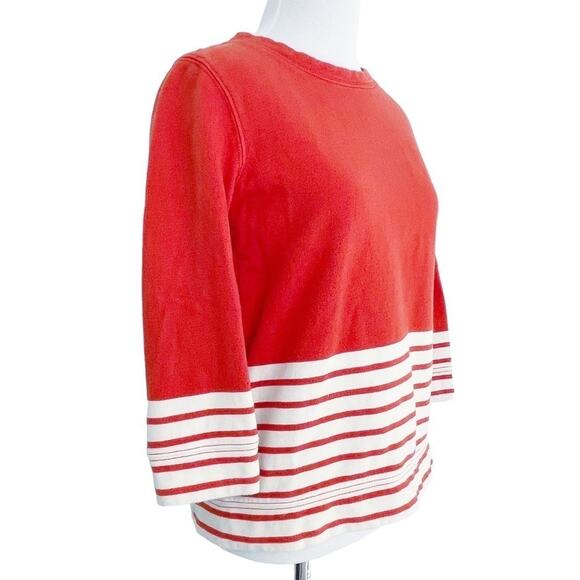J. CREW Orange & Cream Striped Pullover Boxy 3/4 Sleeve Sweatshirt Size XS - Picture 2 of 5